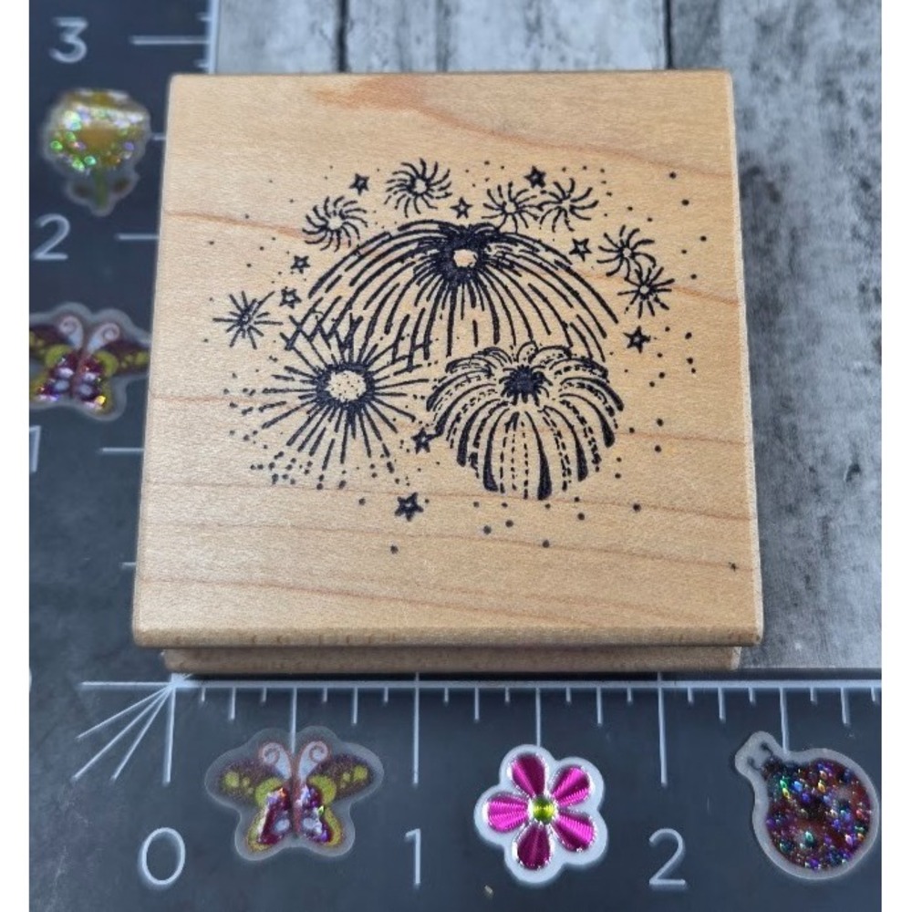 Great Impressions Fireworks E124 Patriotic 4th July  Rubber Stamp Wood #D63